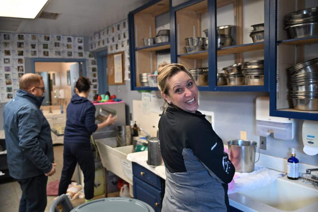  Indoors we cleaned cages, organized supplies, helped staff around the facility.